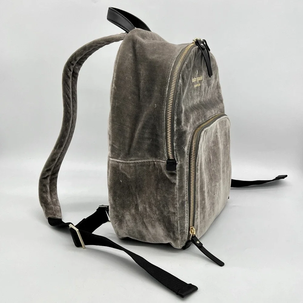kate spade NEW YORK Watson Lane Velvet Hartley Backpack Big Smoke Gray $298 New